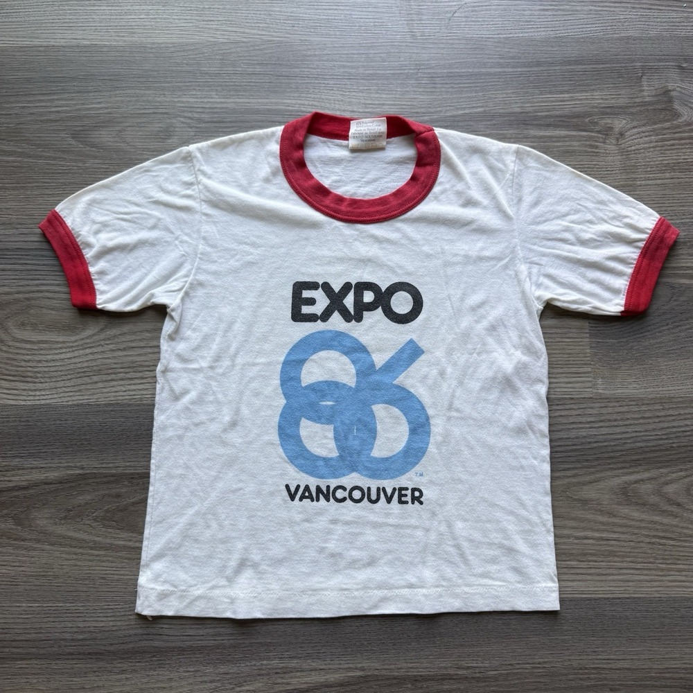 Vintage 80s Vancouver 86 Expo Souvenir Ringer T Shirt Kids Youth Medium